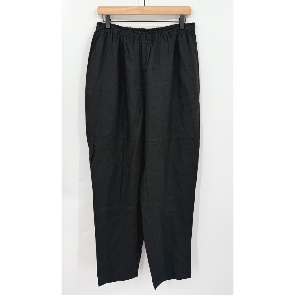 Xiao Pants Womens Large Black Linen Elastic‎ Waist Made USA Lagenlook